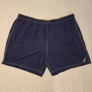 Nautica Men's Swim Trunks Navy With White Stitching Elastic Tie Waist Pocket